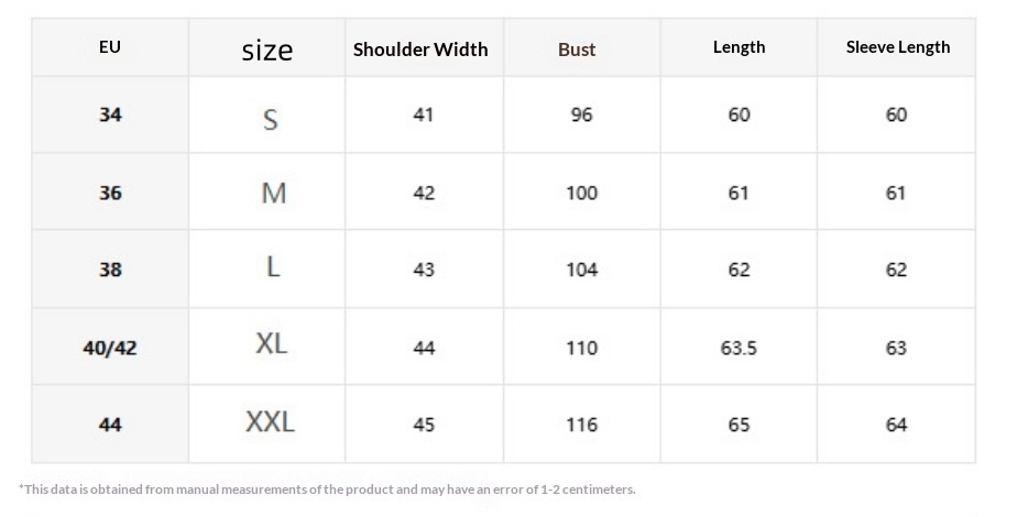 Size chart for Women's V-Neck Long-Sleeve Shirt