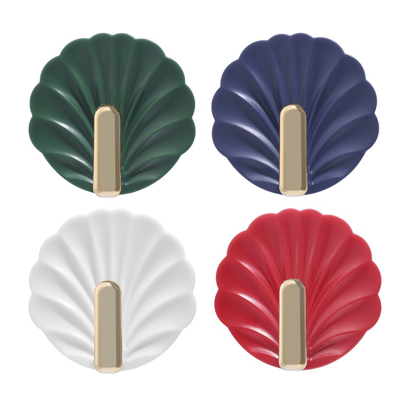 Bathroom And Kitchen Seamless No-drill Adhesive Hooks Shell-shaped Hooks