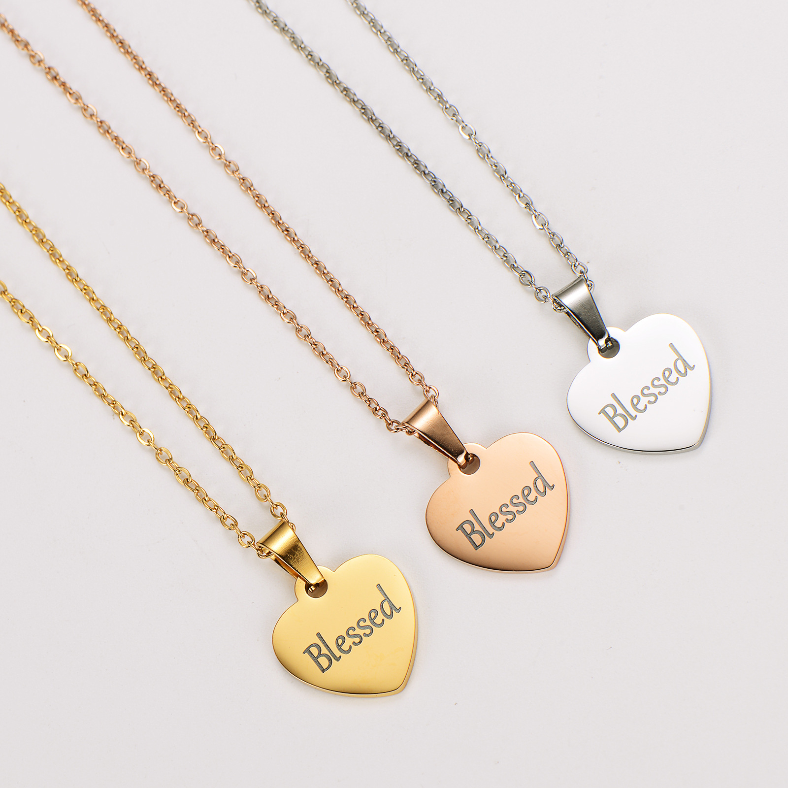 Simplified Stainless Steel Plated 18k Gold Heart Tag