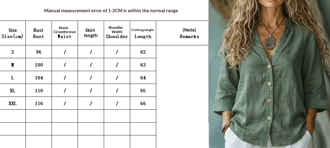 Size chart for Women's Linen Shirt