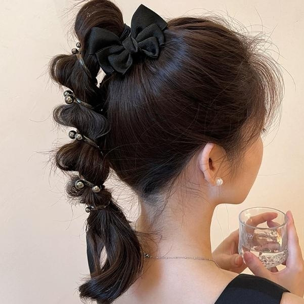 Bow-knot Pearl Bubble Braid Hair Tie For Women