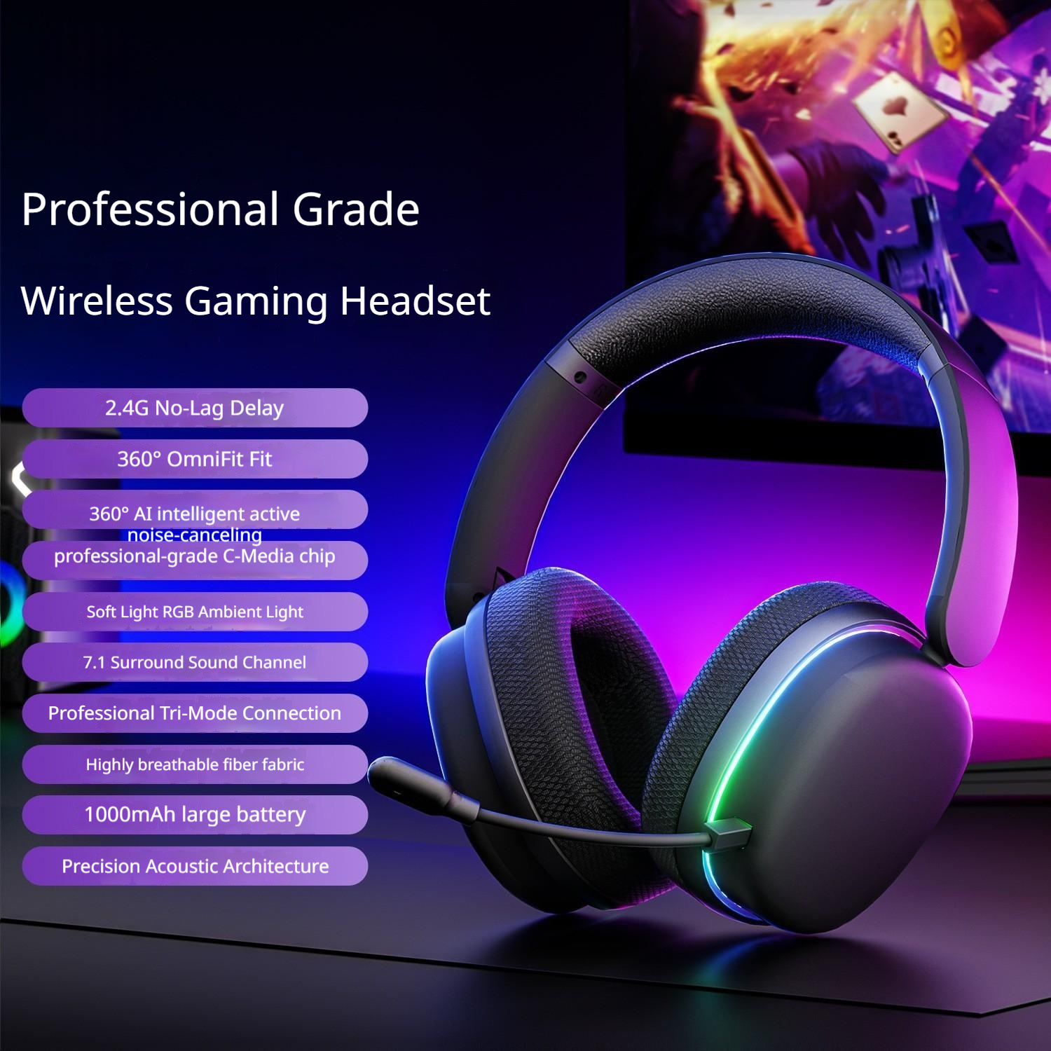Three-mode Noise-canceling High-fidelity Bluetooth Over-ear Gaming Headset 2