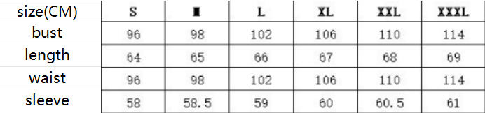 Size chart for Hooded Knitted Cardigan