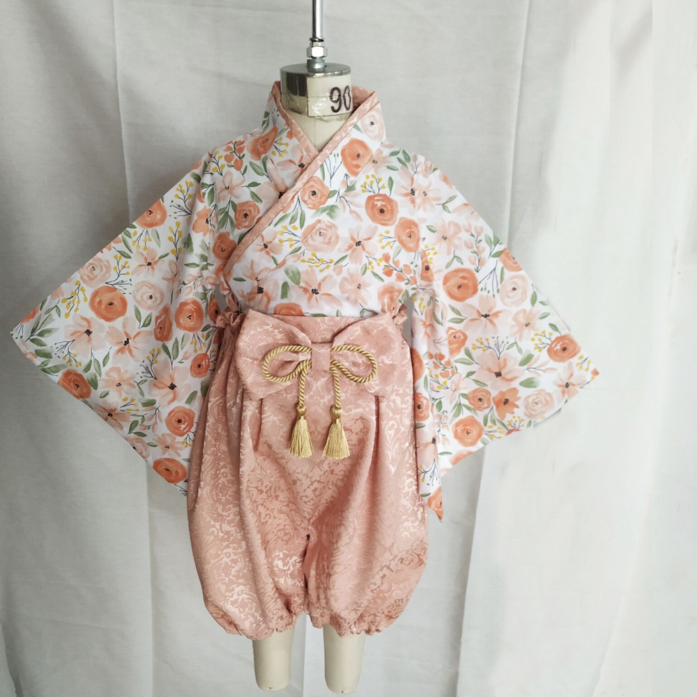 SpringAutumn Japanese-style Two-way Wear Infant And Toddler Two-piece Kimono Jacquard Fabric Set