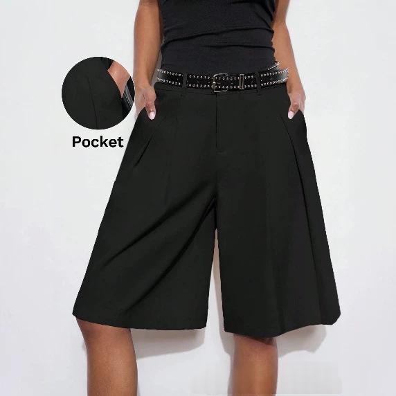 Womens High-waisted Wide-leg Shorts Belt Not Included