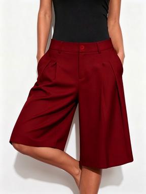 Womens High-waisted Wide-leg Shorts Belt Not Included