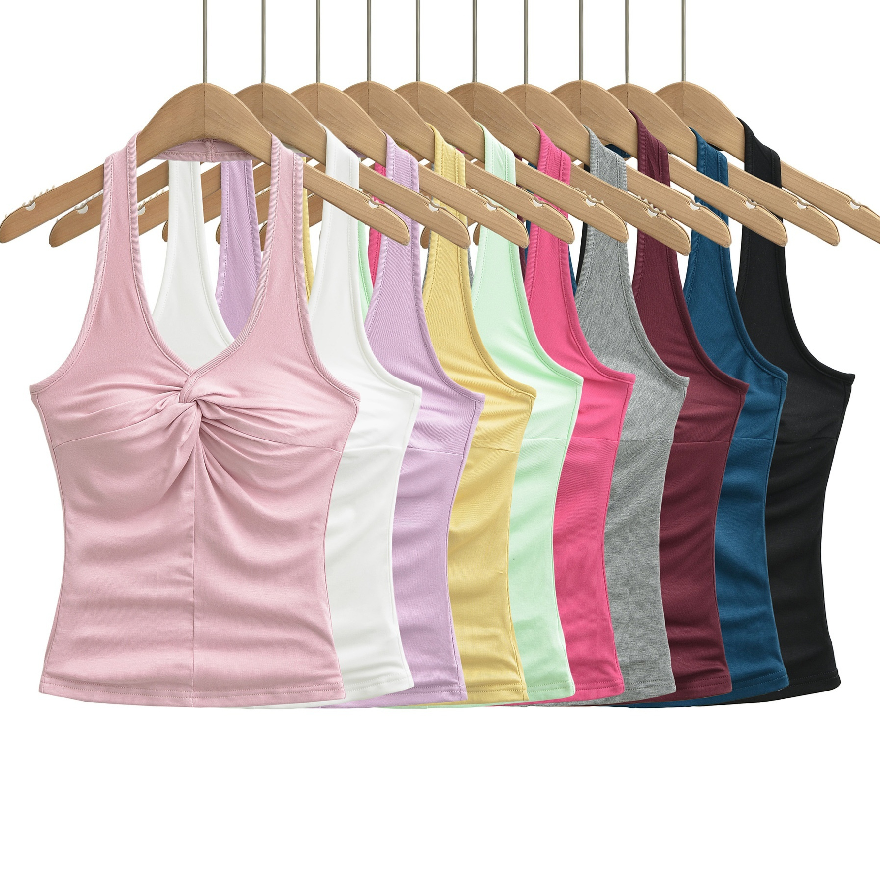 Womens Halter-Neck V-Neck Slim-Fit Top