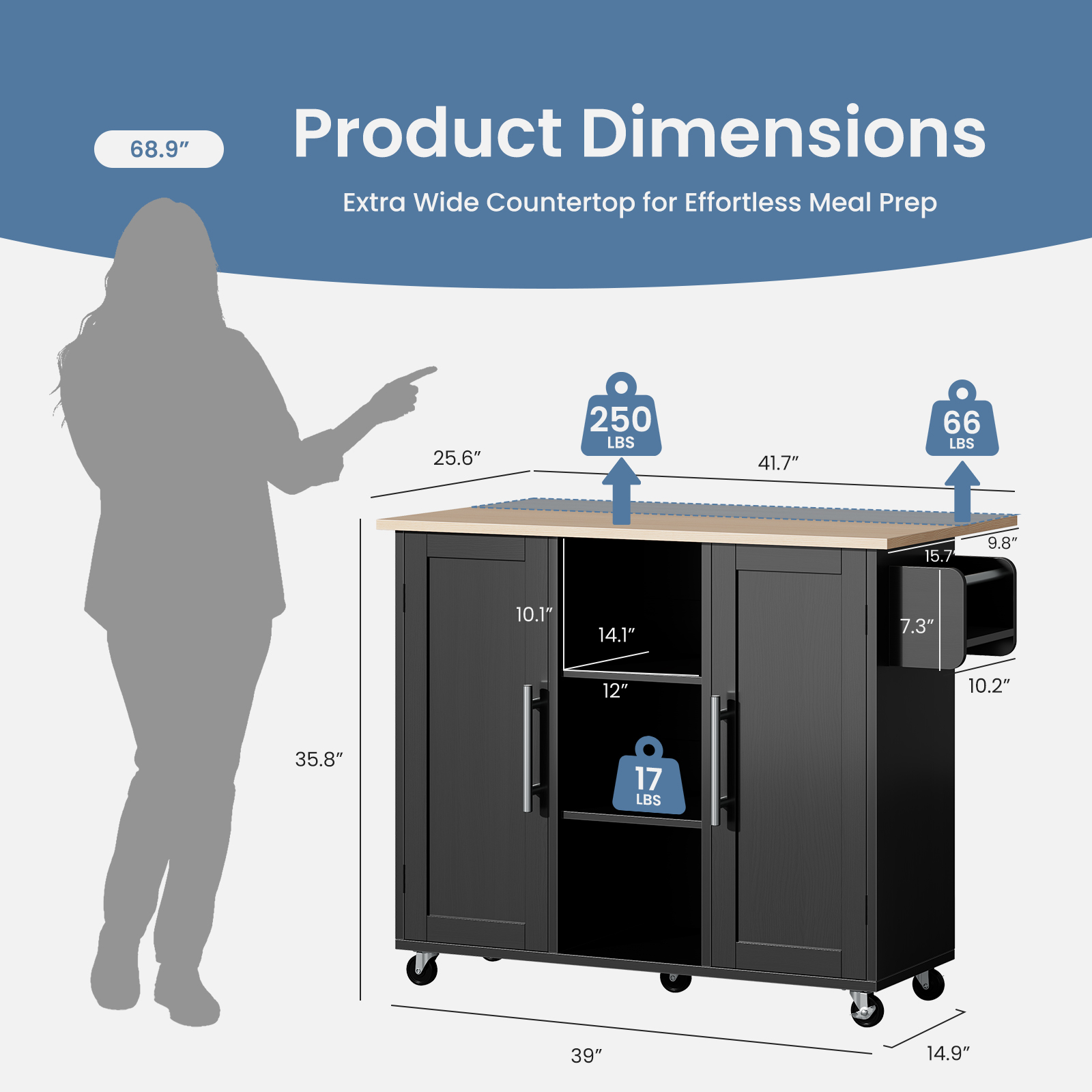 Kitchen Cart With Storage And Drop Leaf Tabletop, Rolling Island On Wheels For Extra Workspace 4
