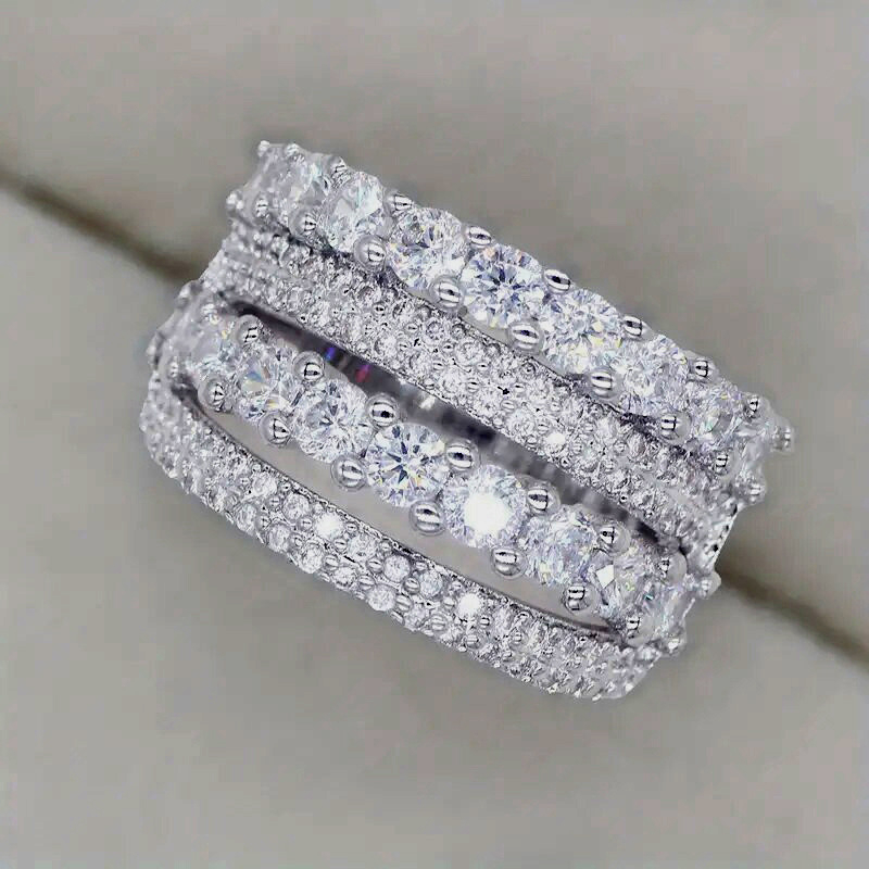 Multilayered Micro-paved Zircon Ring For Women Niche And Fashionable
