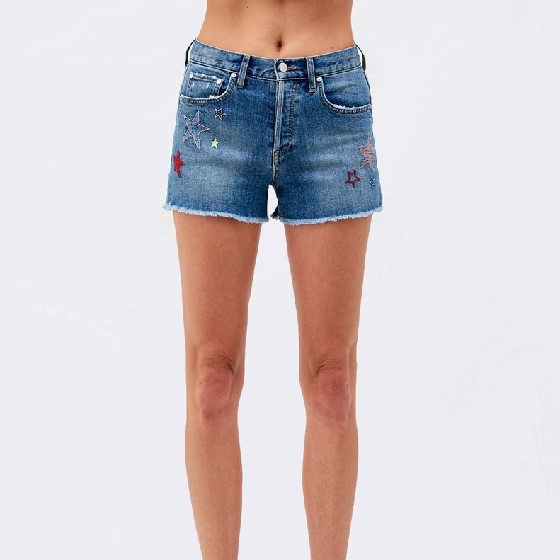 High-waisted Stretchy Distressed Embroidered Slimming Skinny Denim Shorts