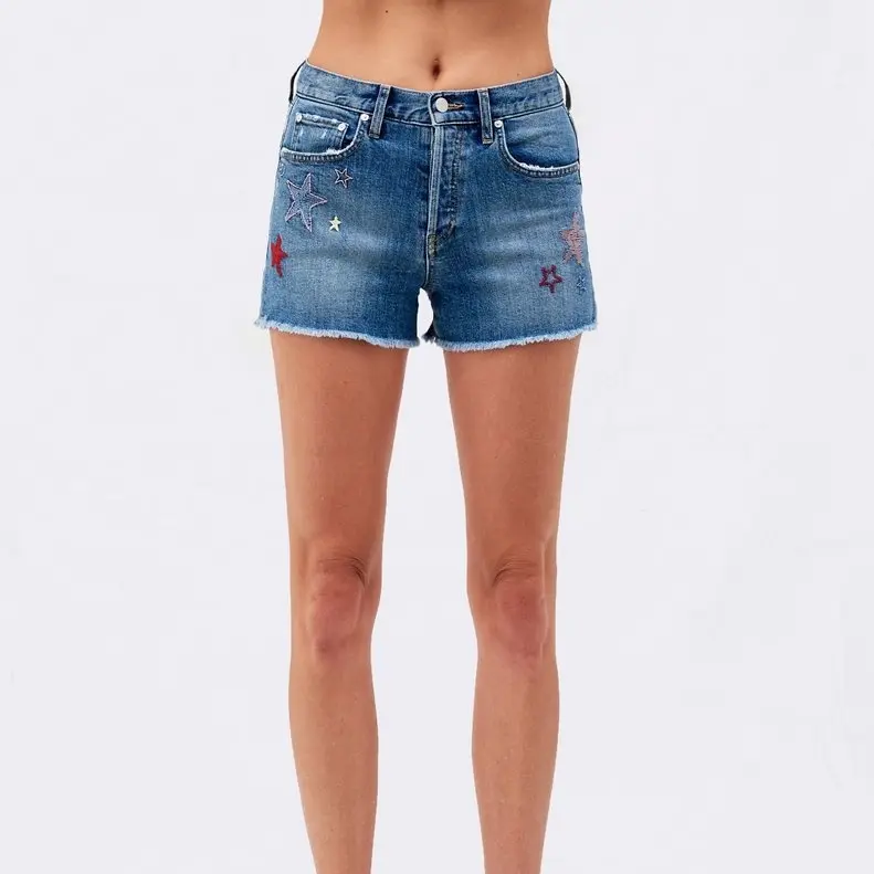 High-waisted Stretchy Distressed Embroidered Slimming Skinny Denim Shorts
