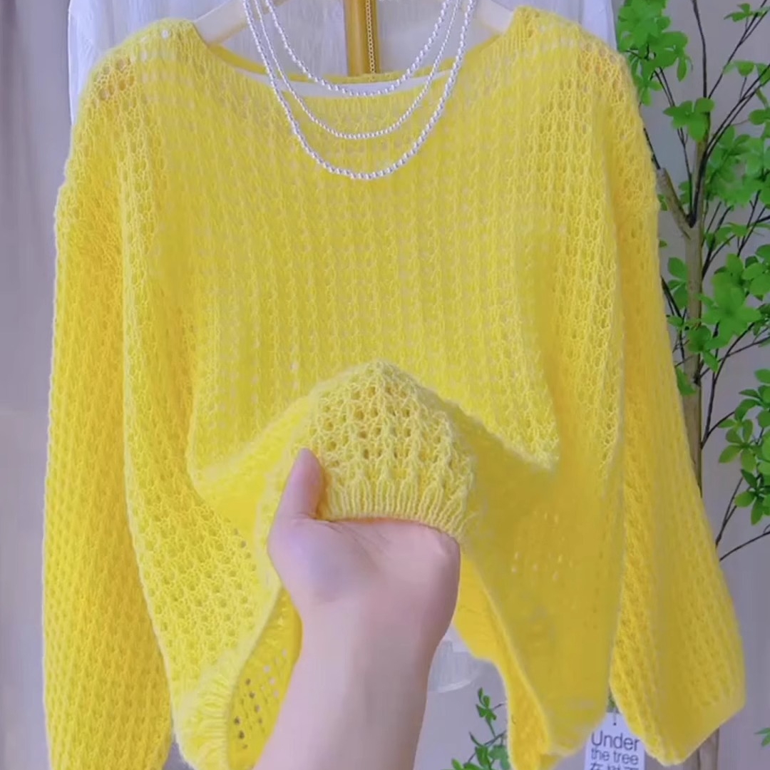 Womens Solid-color Versatile Breathable Hollow-out Top