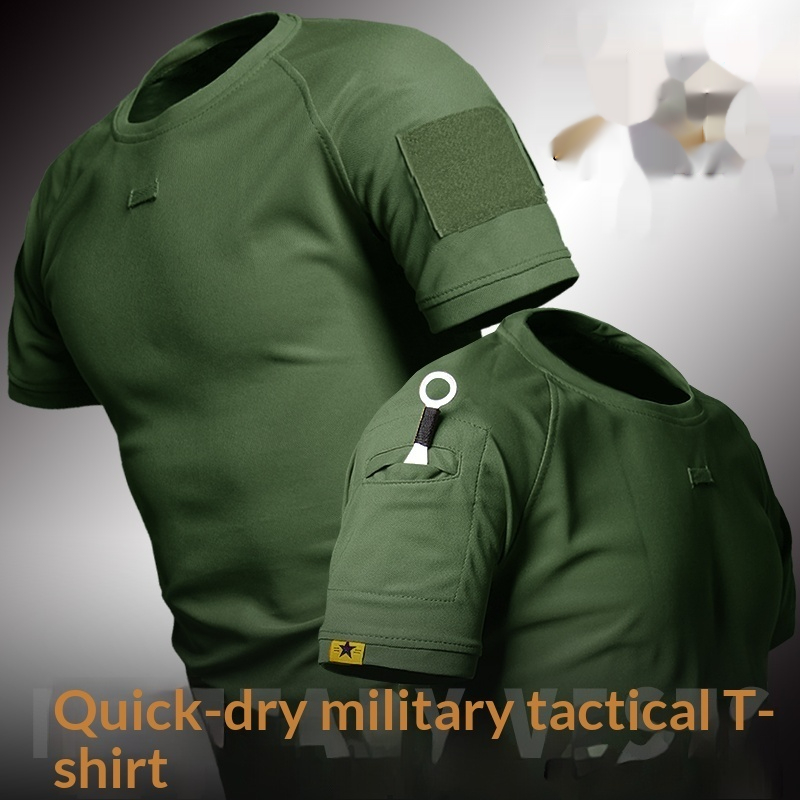 Black Short-sleeve T-shirt Mens Training Wear Military Fan Crew Neck