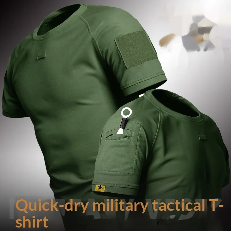 Black Short-sleeve T-shirt Mens Training Wear Military Fan Crew Neck