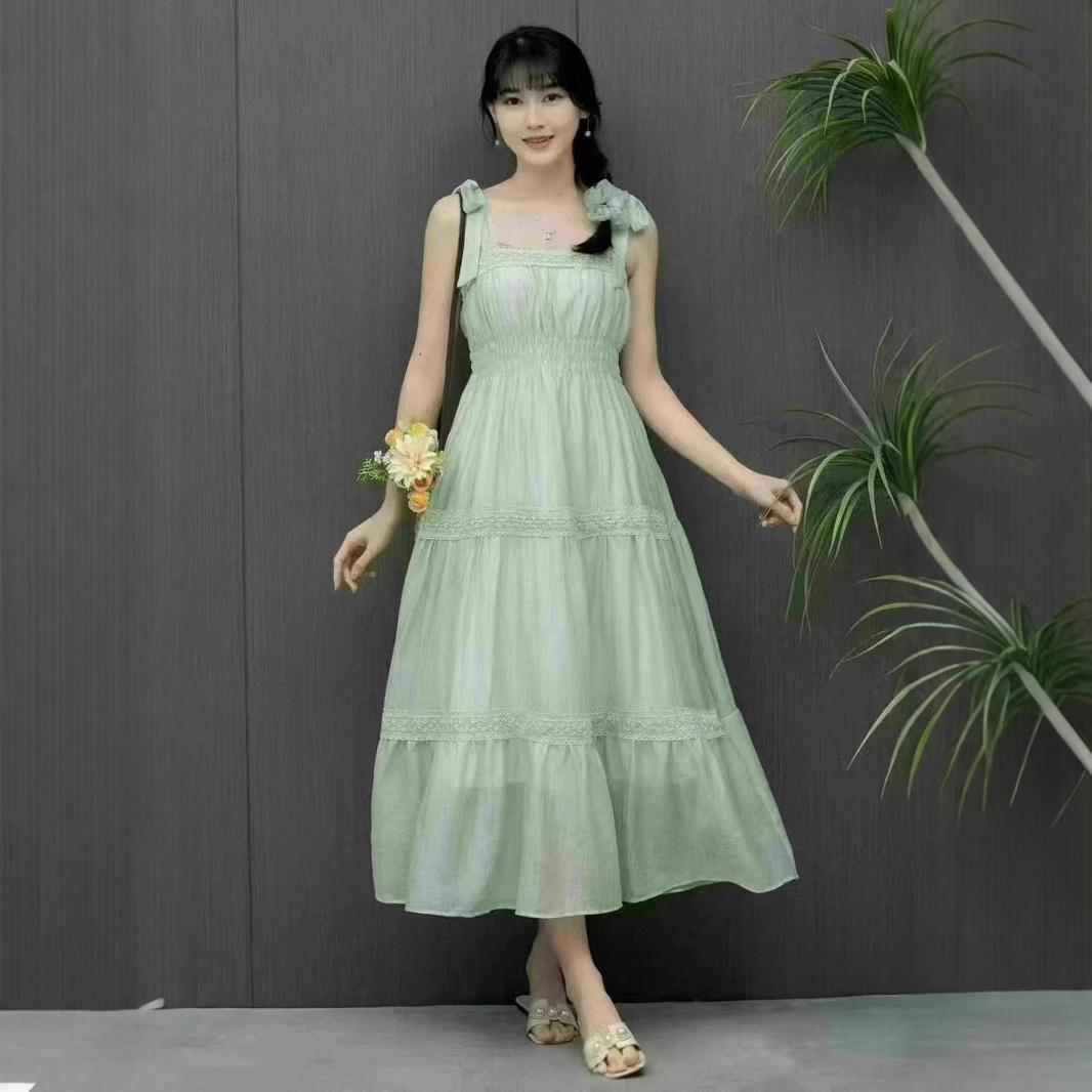 Light Blue Petite Strap Dress For Women Summer Style