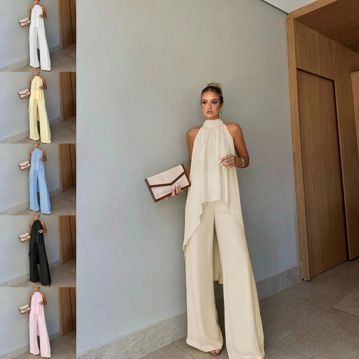 Casual Irregular Sleeveless Elegant Solid-Color Set