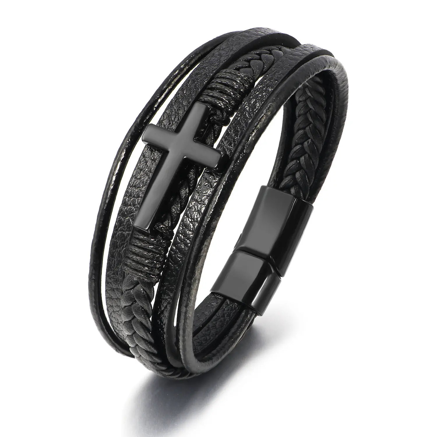 Cross Leather Multi-Layer Handwoven Braided Rope Bracelet