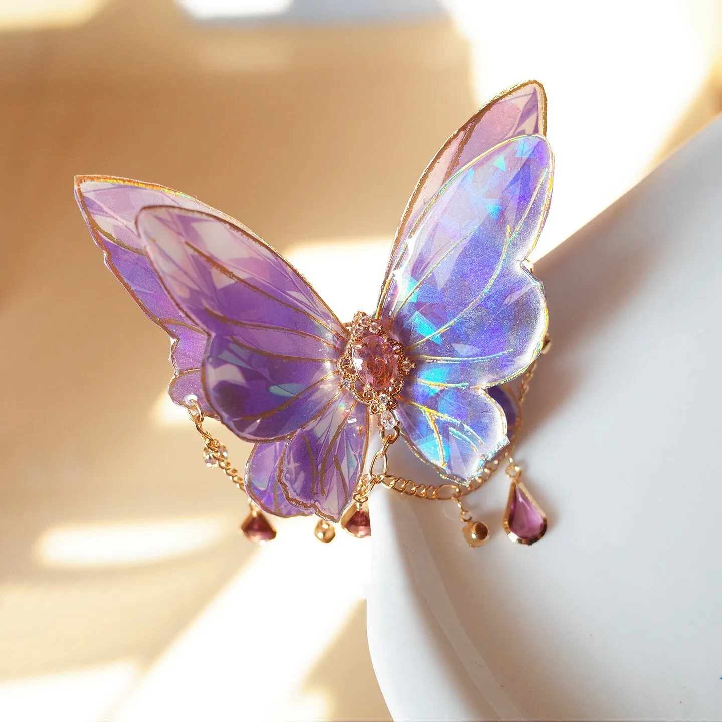 Retro Tassel-decorated Laser-effect Purple Butterfly Hair Clip