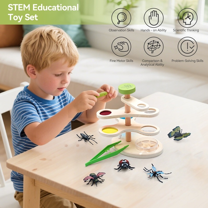 Wooden Adjustable Insect Observation Magnifier Early Education Puzzle Toy — foto 6