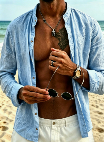 Fashionable Mens Retro Shirt With Buttons Made Of Cotton And Linen Casual Style