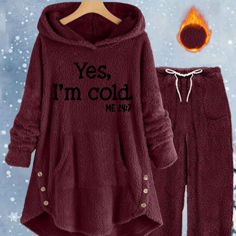 Solid-color Plush Hooded Long-sleeved Pants Set
