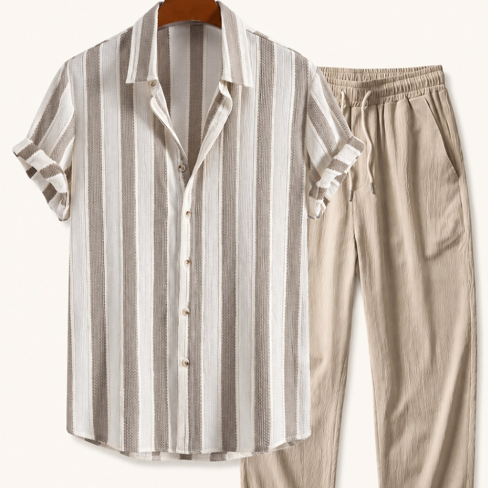 3D-printed Summer New Striped Breathable Shirt And Pants