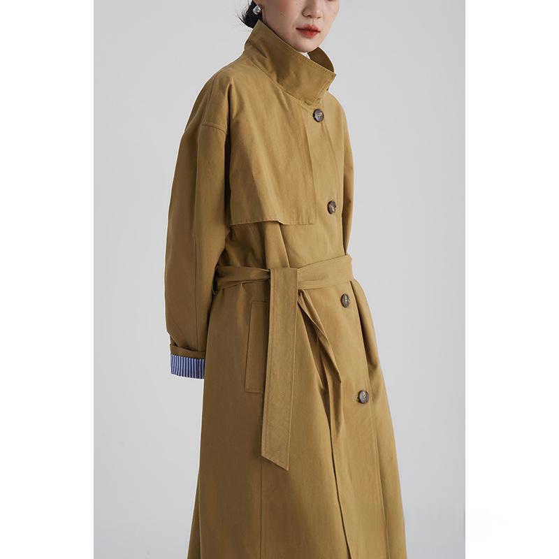 Autumn Korean-style Minimalist Casual Vintage Cropped Silhouette Contrast-color Trench Coat For Women