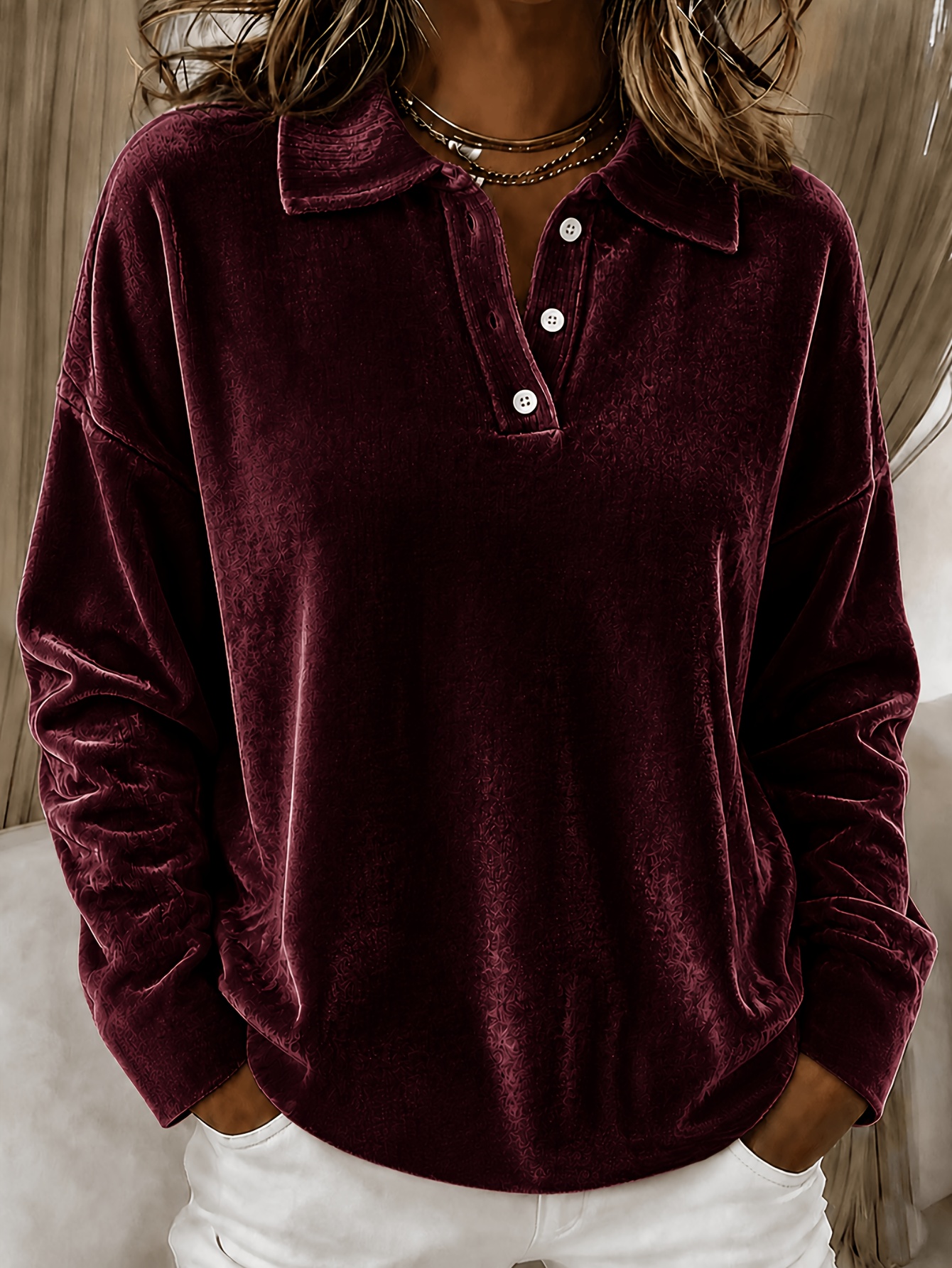 Relaxed And Versatile Long-sleeved Polo Shirt With A Turned-up Collar