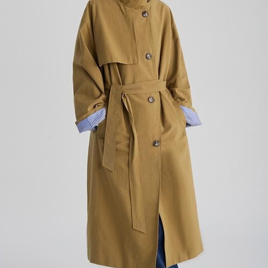 Autumn Korean-style Minimalist Casual Vintage Cropped Silhouette Contrast-color Trench Coat For Women