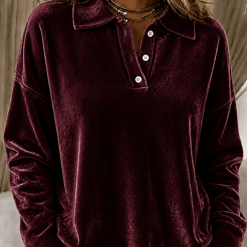 Relaxed And Versatile Long-sleeved Polo Shirt With A Turned-up Collar