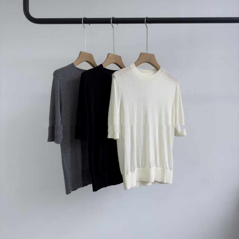 Dropped-shoulder Knitted Top With Short Sleeves Breathable And Figure-flattering