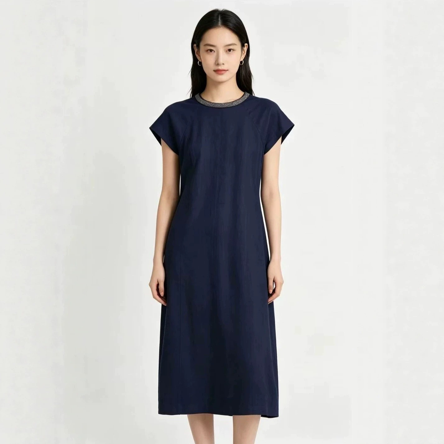 Fashionable And Elegant Round-neck, Waist-cinching Dress