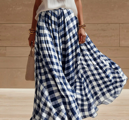 Retro Plaid Versatile Beach Skirt Midi Skirt
