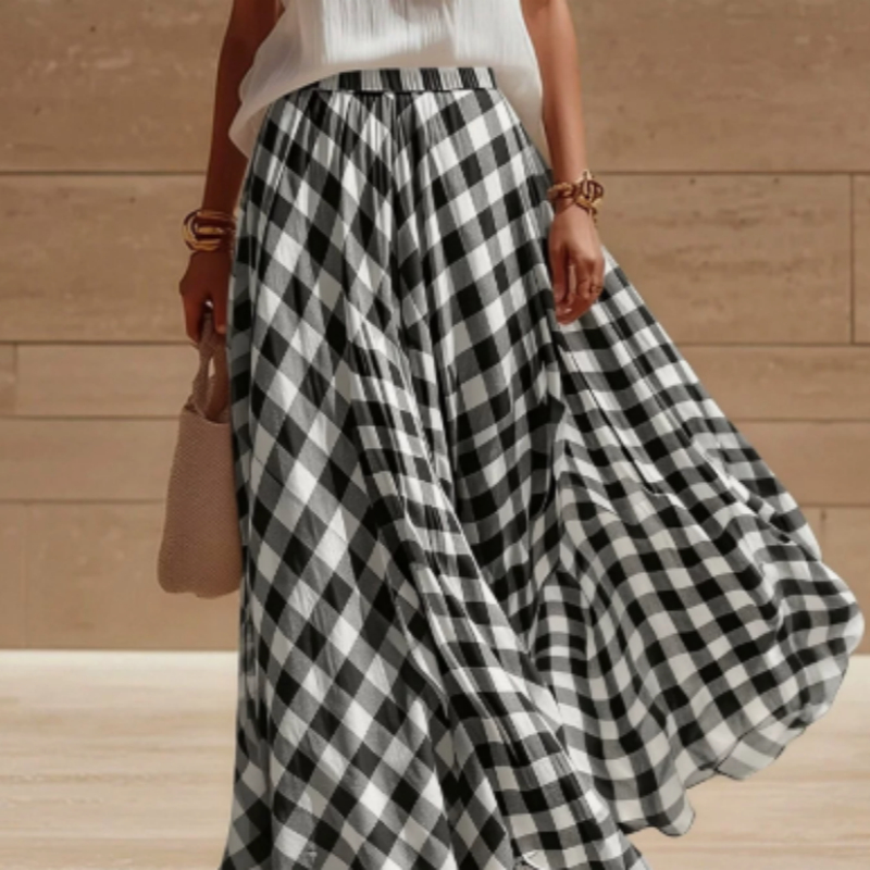 Retro Plaid Versatile Beach Skirt Midi Skirt