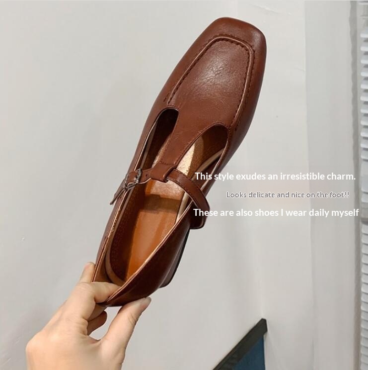 Spring New Chunky-heel Mary Jane Shoes T-strap Low-top Shoes