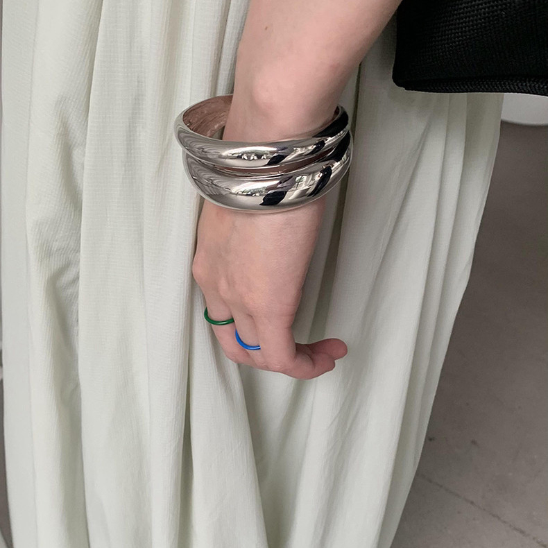 Irregular Metal Polished Open-ended Layered Bracelet