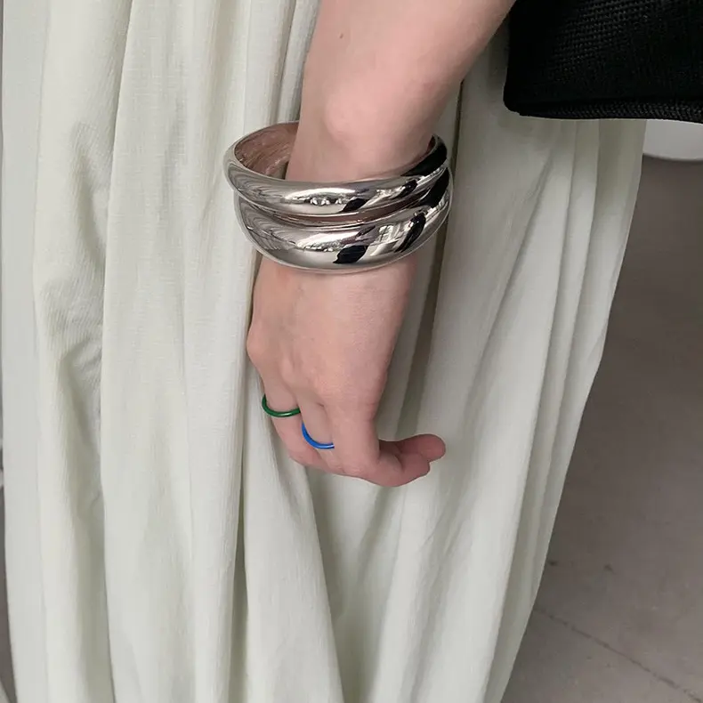 Irregular Metal Polished Open-ended Layered Bracelet
