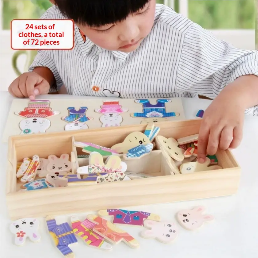 Cubs changing clothes and matching educational building blocks