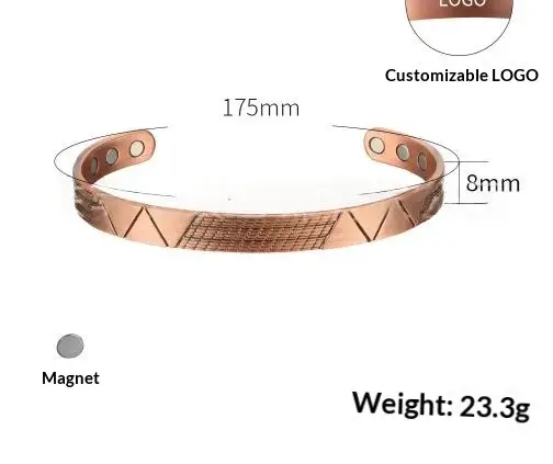 Triangular Magnetic Red Copper Vintage Striped Design Magnetic Red Copper Bracelet