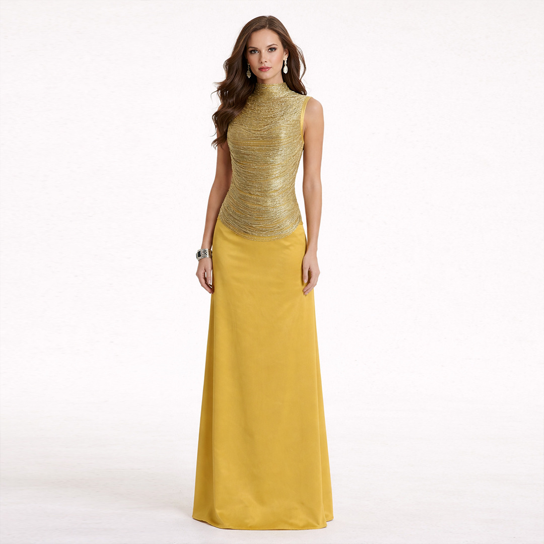 Sleeveless Turtleneck Top With Tassel Detailing Paired With A Satin Midi Skirt