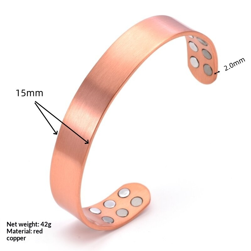 Red Copper Magnet Polished Surface Open-End Bracelet And Ring Set Magnetic Energy Bracelet 4