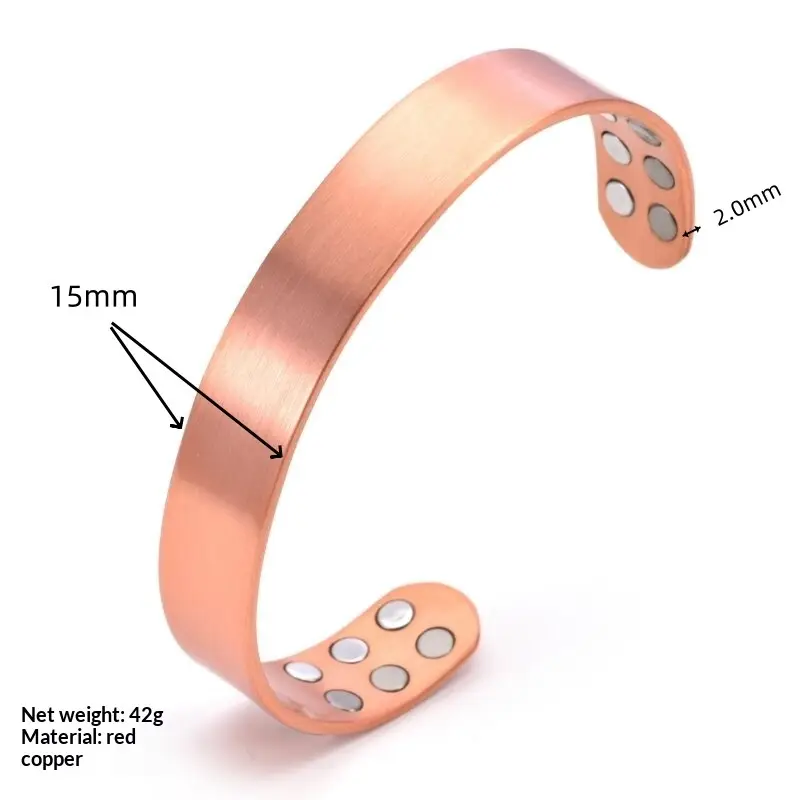 Red Copper Magnet Polished Surface Open-End Bracelet And Ring Set Magnetic Energy Bracelet