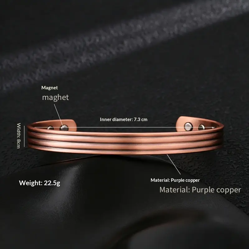 Antique-style Sterling Copper Brushed Magnetic Striped Bracelet