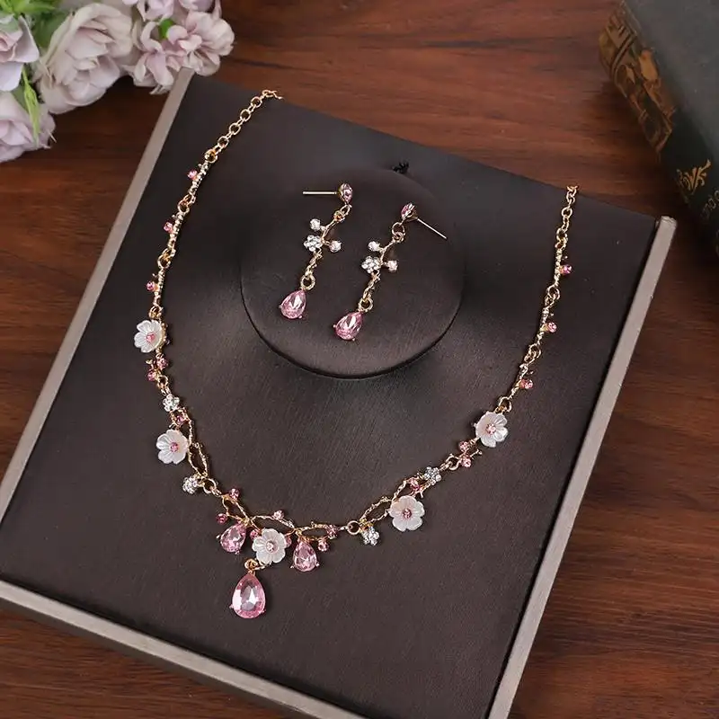 Bridal Wedding Zircon Necklace Earrings Set