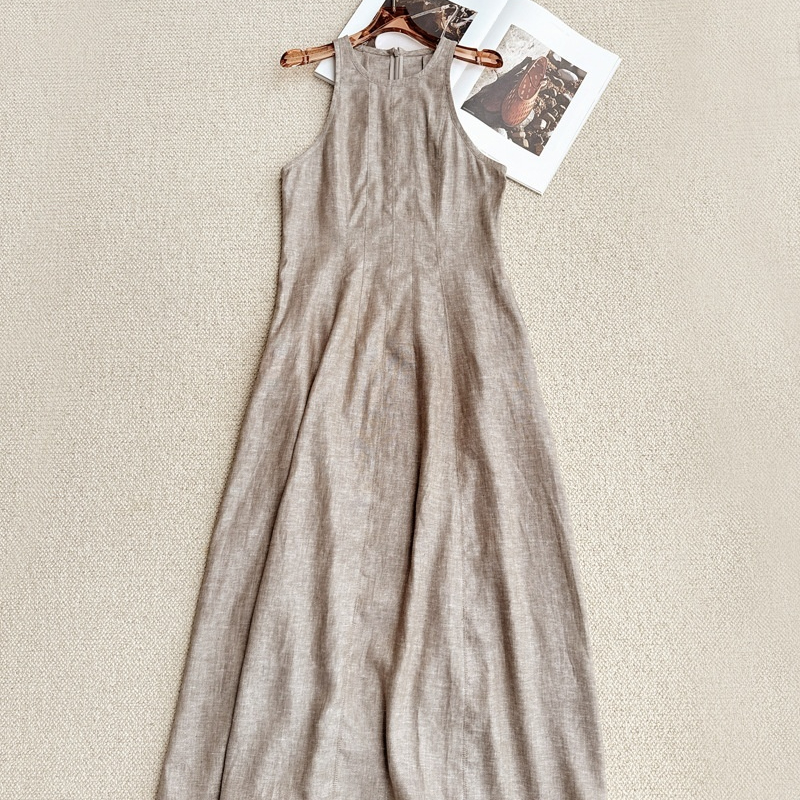 Shimmering Twill Patchwork Sleeveless Maxi Dress