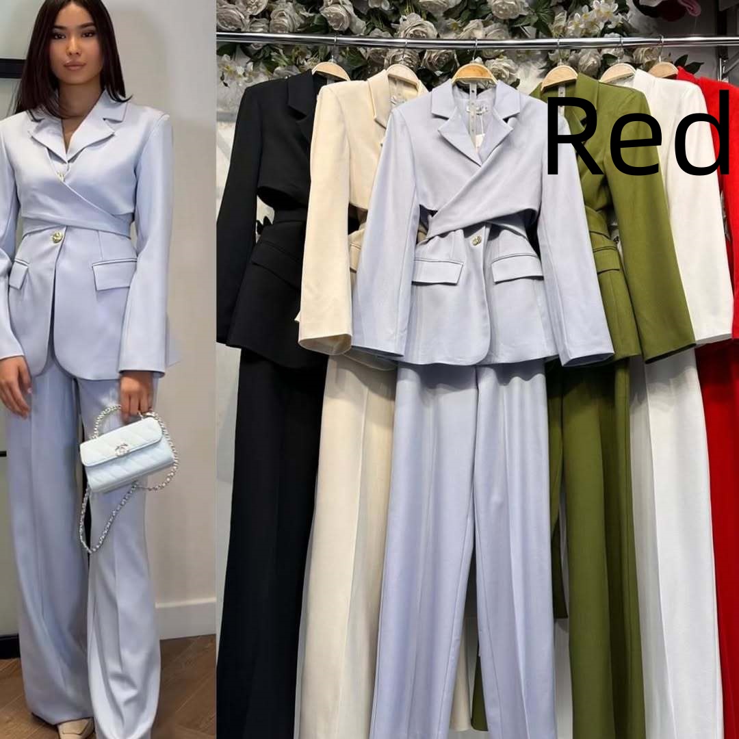 Womens Lapel-collar Cross-front Blazer And Straight-leg Pants