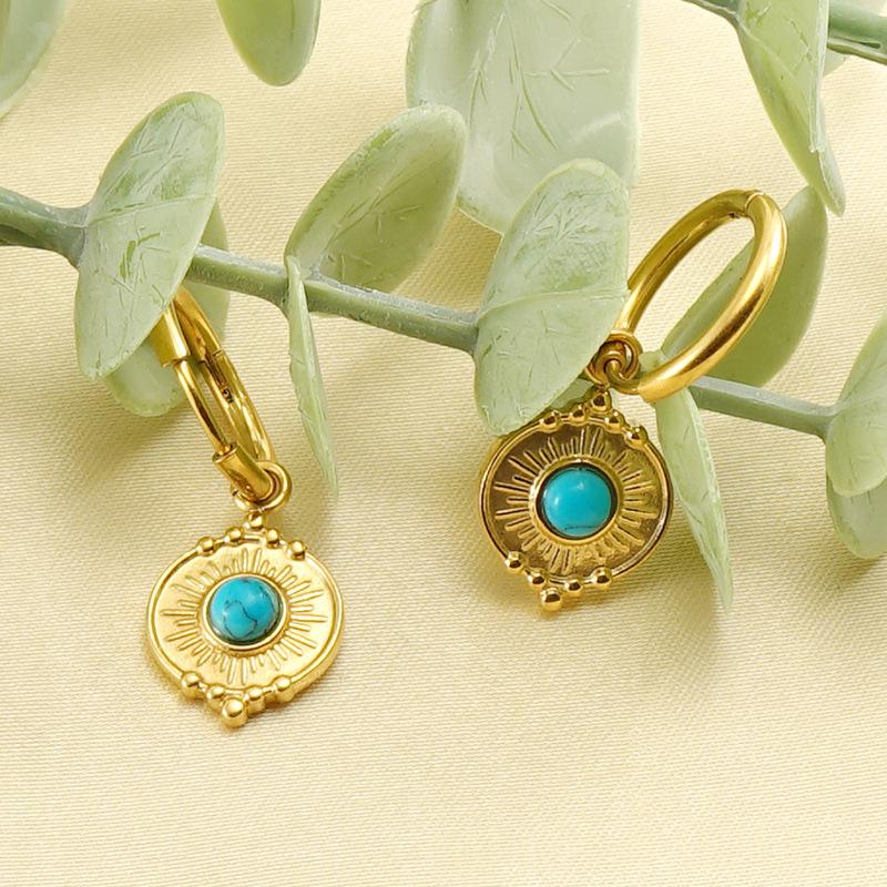 Cross-border New European And American-style Round Blue Turquoise Earrings