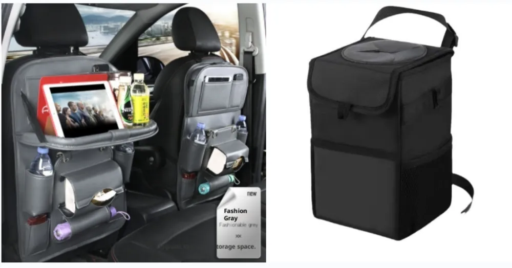 PU Leather Car Storage Bag Multifunction Seat Back Tray Hanging Bag Waterproof Car Organizer Automotive Interior Accessories