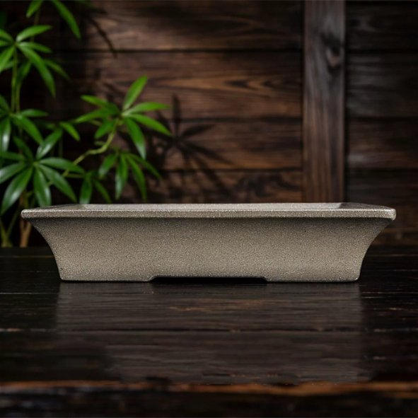 Zisha Bonsai Miniature Flower Pot Entirely Handmade Antique Style Shallow Rectangular Shape