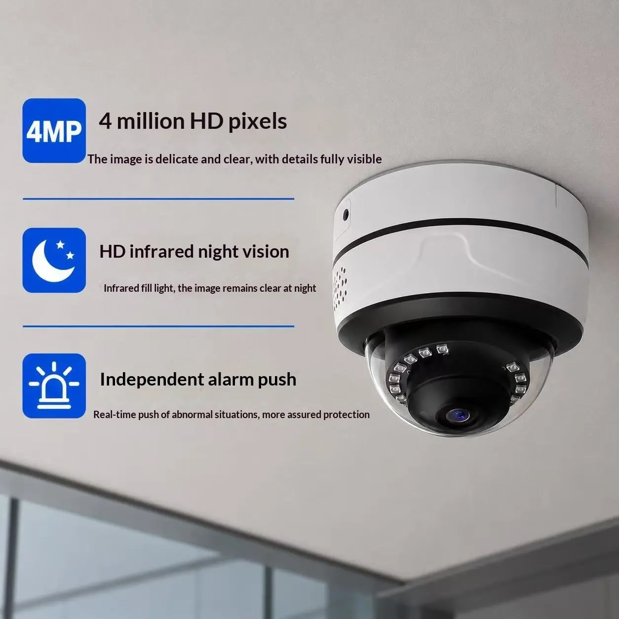 POE Surveillance Camera, Domehemispherical, Indoor, 4-megapixel High